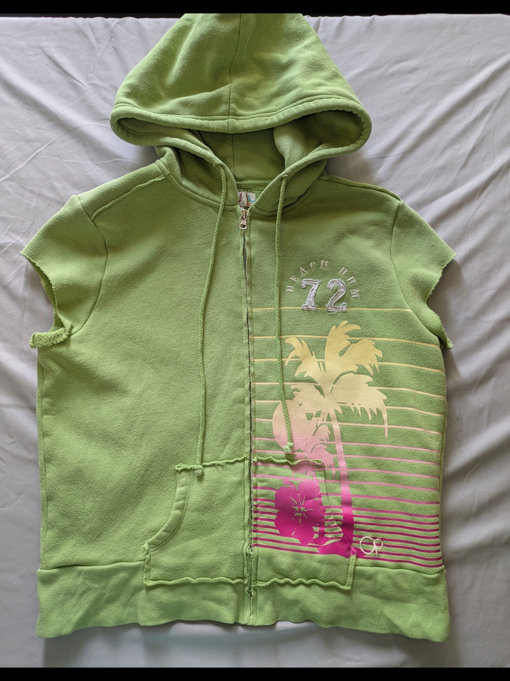 Op Ocean Pacific Sleeveless Zip Hoodie Green Palm Tree Y2K Size XL